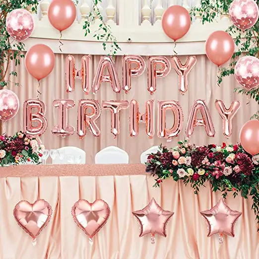50 Pcs Happy Birthday Balloons Set Rose Gold for  happy birthday   Wedding and  Birthday Party