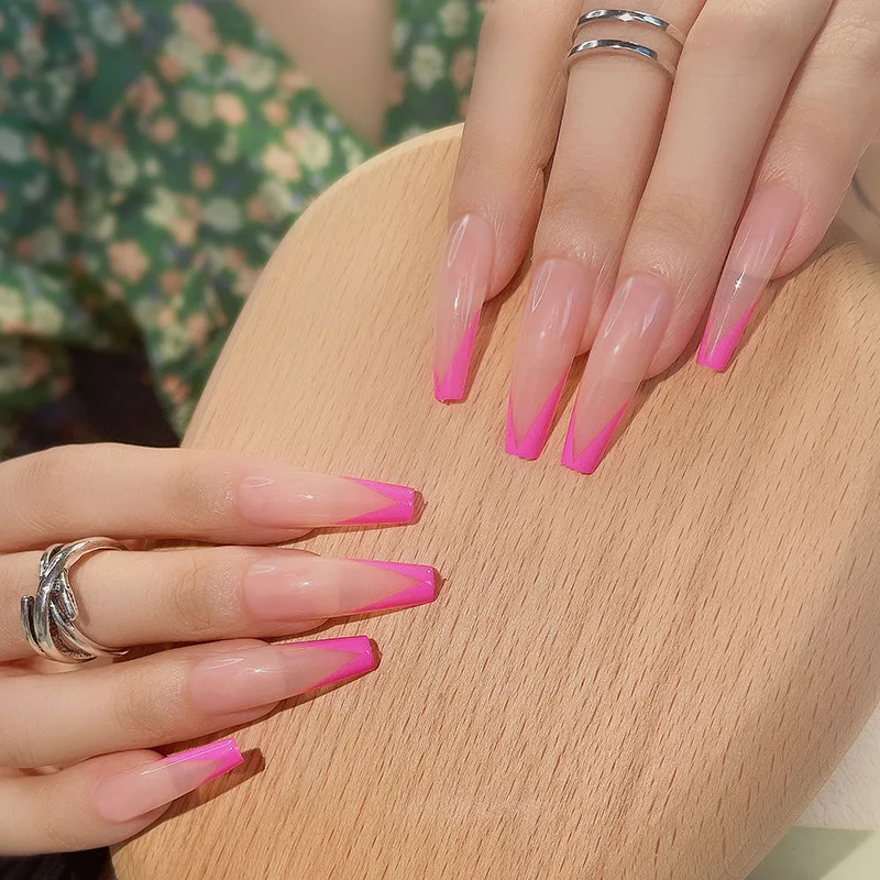 Professional French Acrylic Fakes Nail Tips Artificial Full Cover Acrylic Transparent Nail Capsules nail decorations a