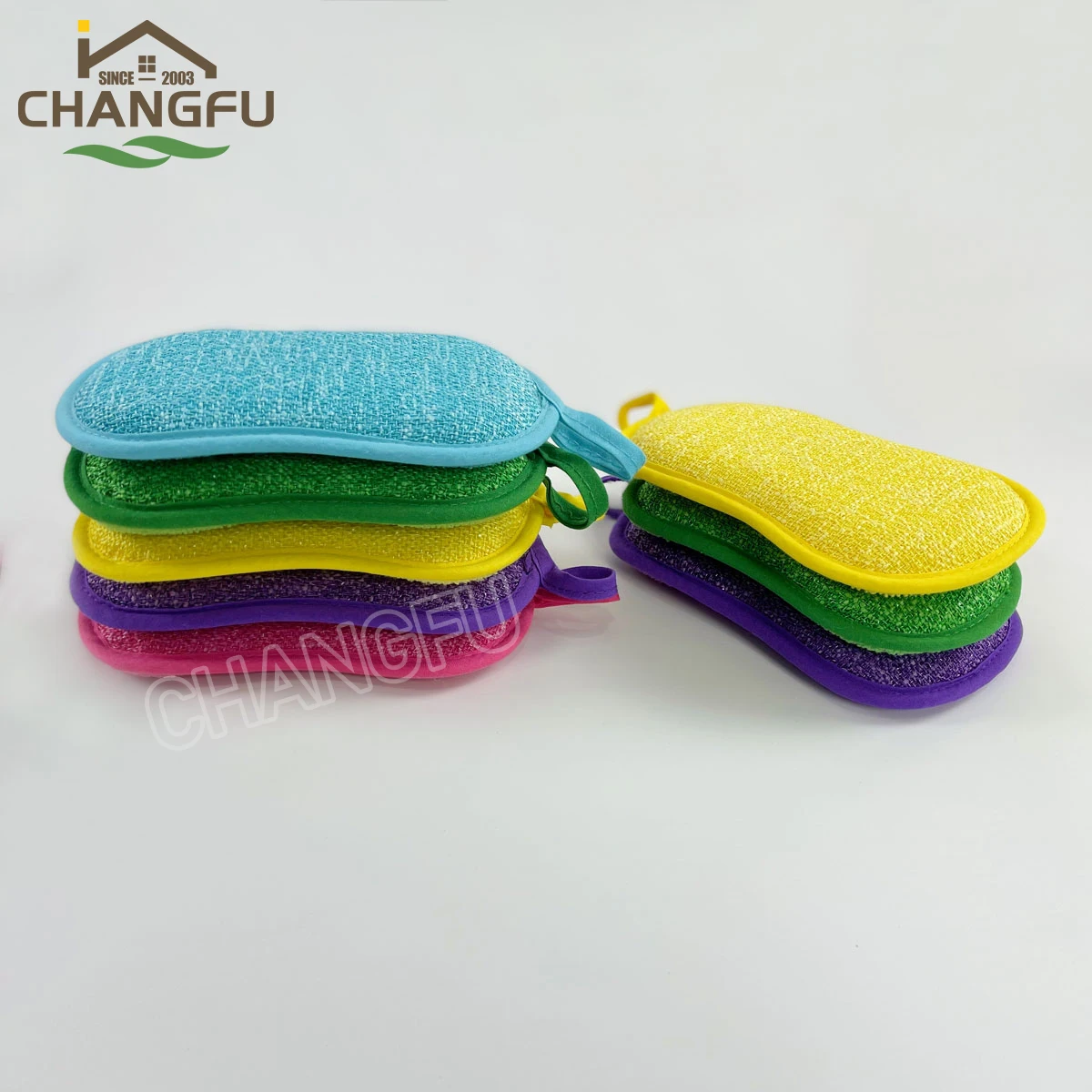 Changfu cleaning materials washing Double Sided Microfiber Sponge Scrubber for kitchen