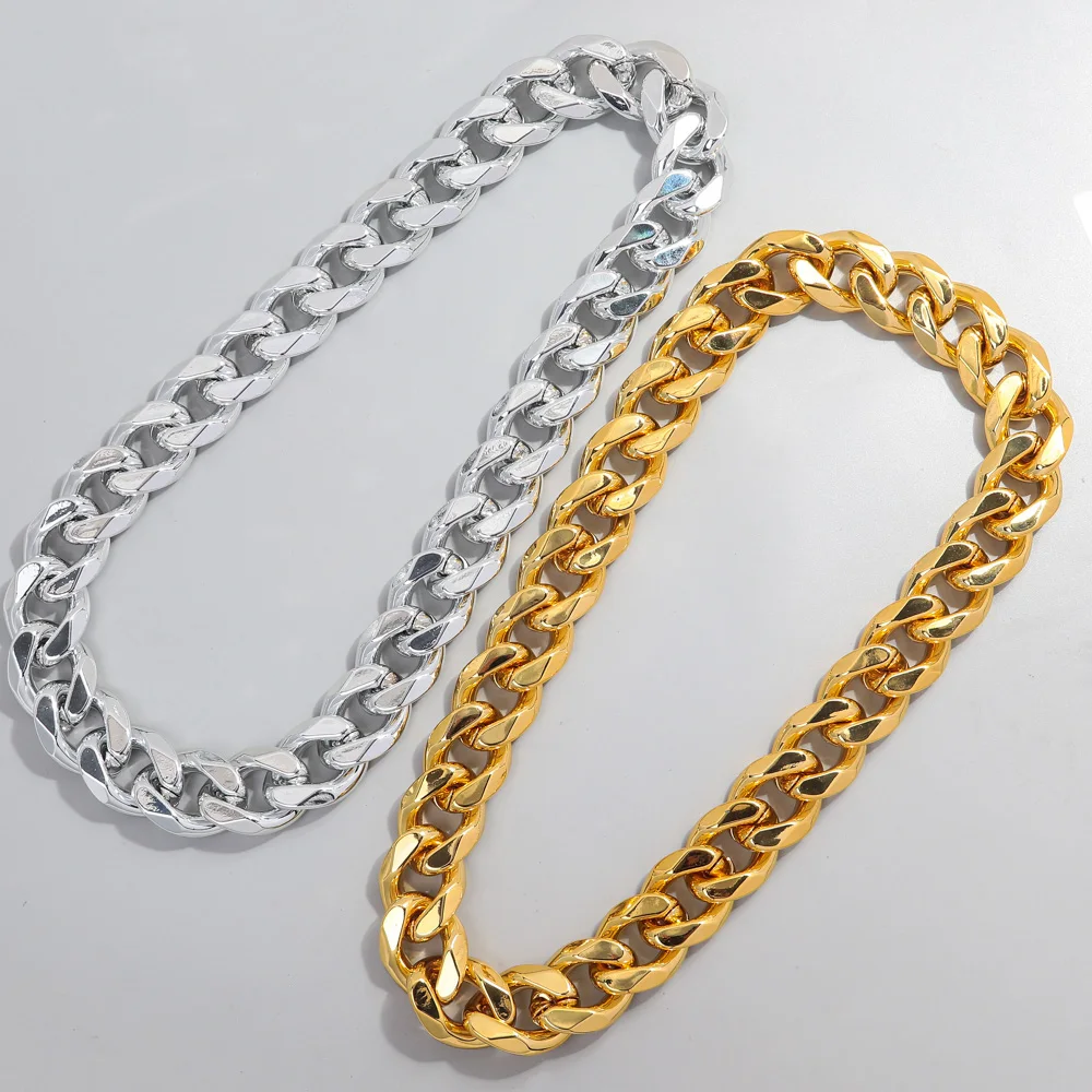 Punk Metal Style Chunky Miami Cuban Chain 42 Inches Adjustable Link Acrylic Necklace Choker Gold Plated Hip Hop Men Necklace