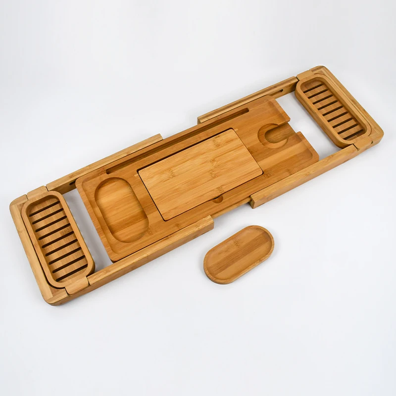 Hot Selling Customization WDF Bamboo Wood Folding Bamboo bath tray Caddy bathtub tray table bath tub caddy tray for shower
