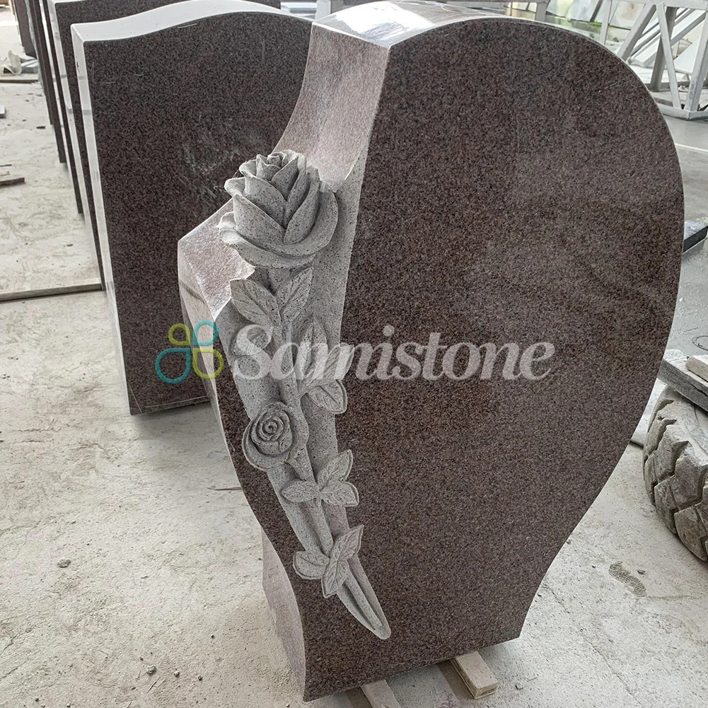 50inchx8inchx30inch Double Angel with Heart Upright Headstone American Style Tombstone and Monument Carvings