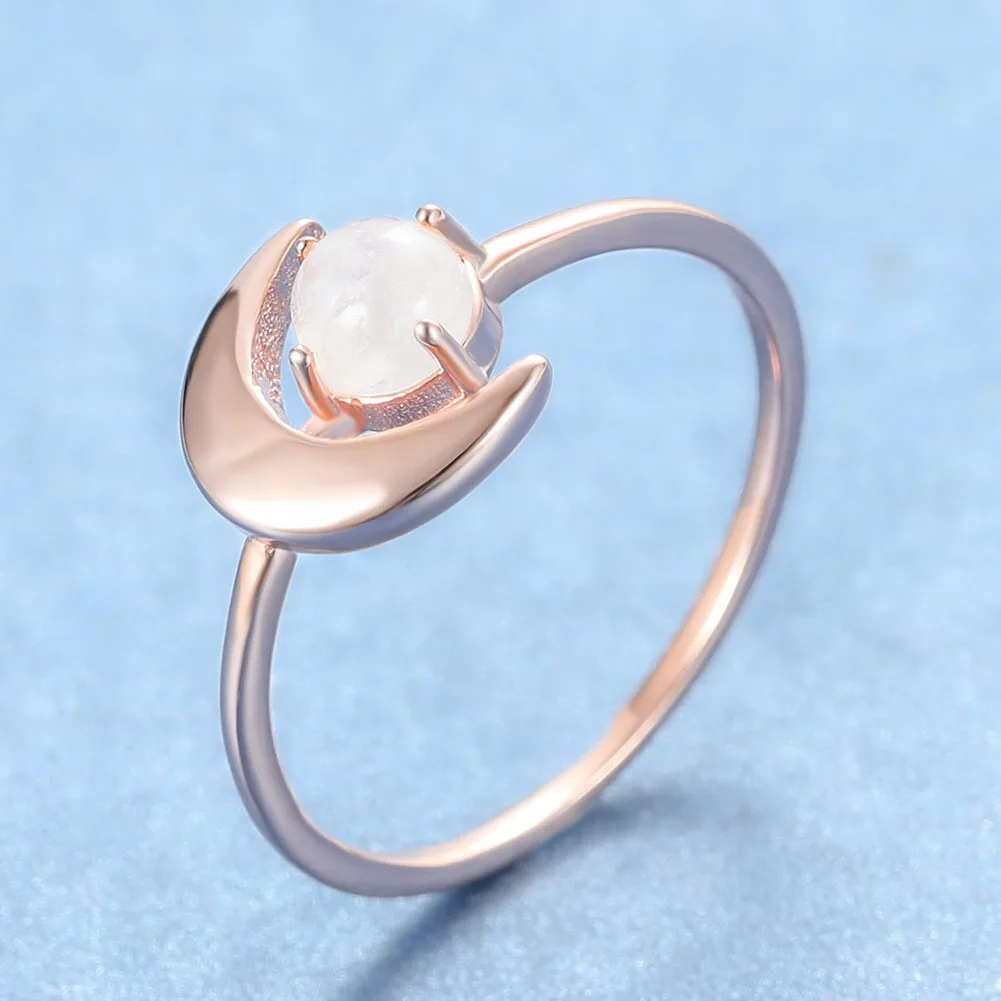 Adjustable S925 Sterling Silver Gemstone Moon Moonstone Ring For Women Jewelry