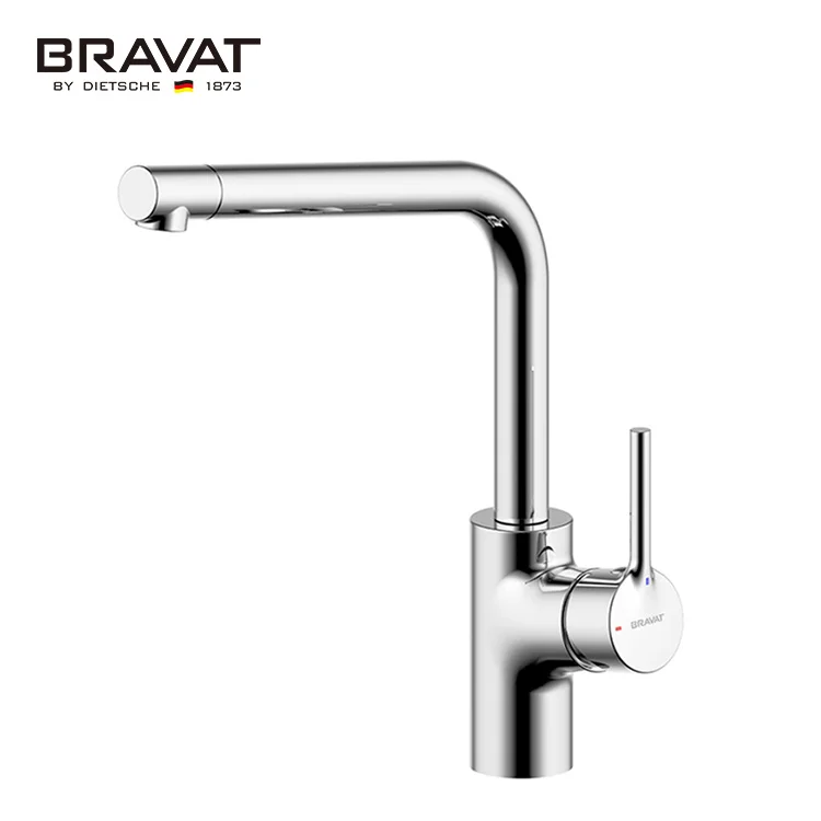 Bravat Commercial Chrome Deck Mounted Brass Single Handle Water Kitchen Sink Faucet Mixer
