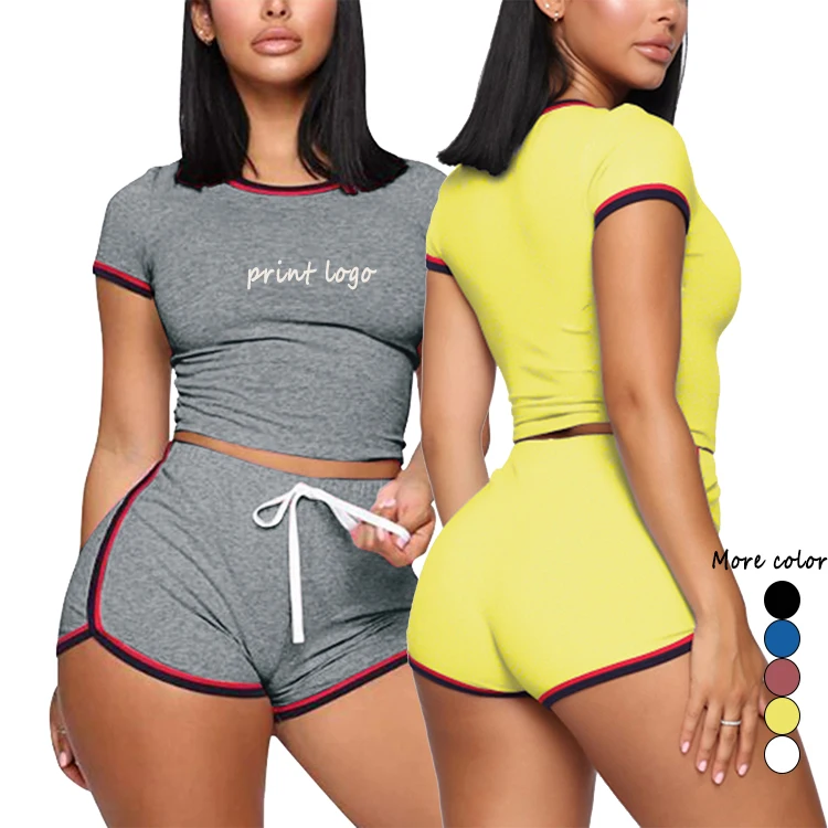 
Quality Assured Yellow Solid Color Cuff Stitch O Collar Short Two Piece Set Women Jumpsuit Latest Design 