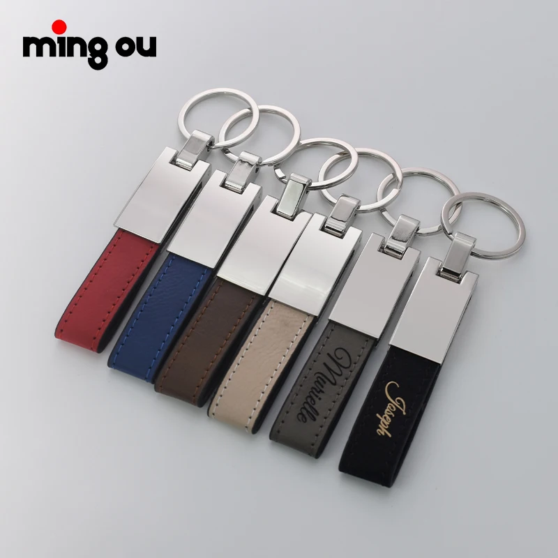 Wholesale Personalized Gift Engrave Name Business Blank Car Brand Logo Custom Laserable Leather Metal Keychain
