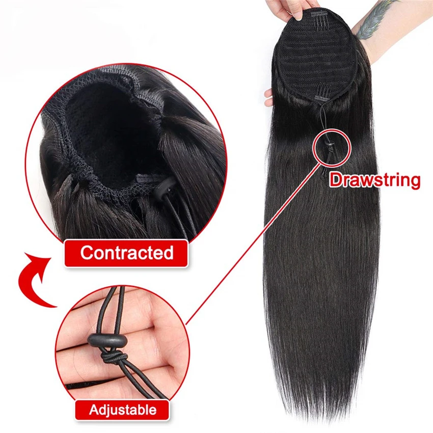 Wholesale Price Human Hair Brazilian Raw Virgin Hair 30 Inch Straight Long Clip In Drawstring Human Hair Ponytail