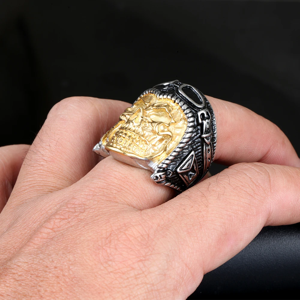 Mens Vintage Biker Ring Stainless Steel Swim Glasses Fashion Skull Ring