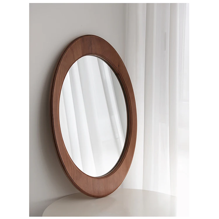 Retro-style Bust Oval Duck Egg Mirror Wall-mounted Bathroom Solid Wood Frame Mirror