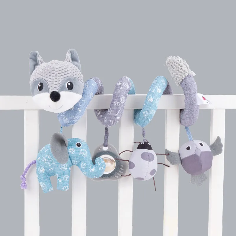 
Car Seat Toys, Infant Baby Gray Fox Plush Spiral Activity Hanging Toys for Stroller Crib Bar Bassinet Car Seat Mobile with Music 