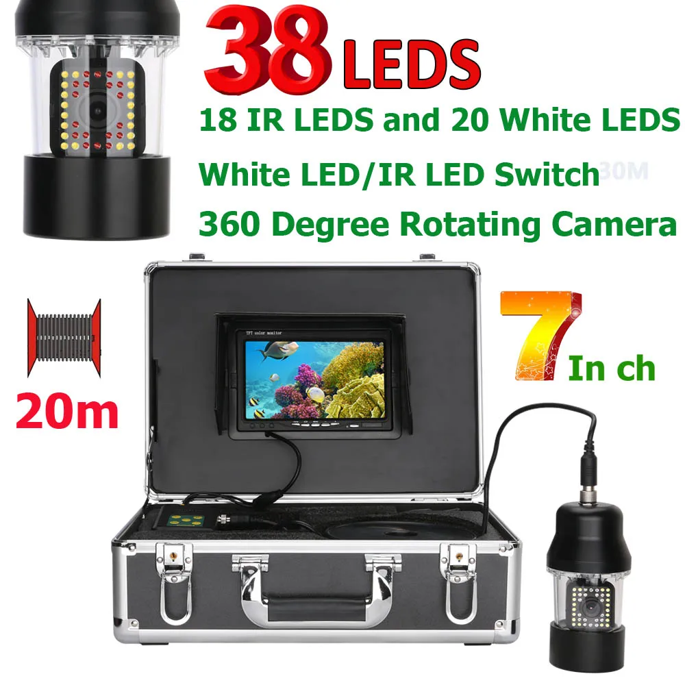 factory price 7inch 20m-100m 360 Degree Rotating Underwater Fishing Camera Fish Finders with 4500MA battery ice fishing camera