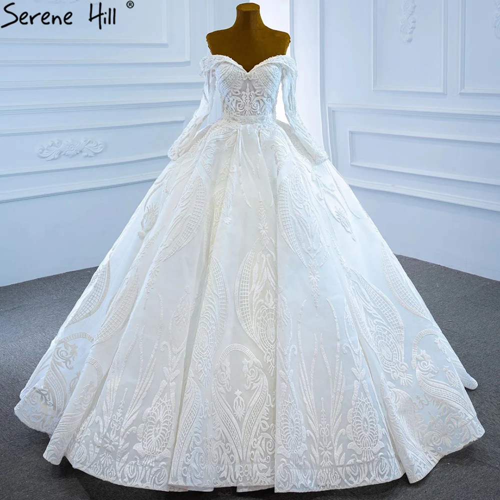 White Off Shoulder Long Sleeves Wedding Dresses 2022 New Trend Serene Hill HM67206 Elegant Bridal Wear Gowns For Women