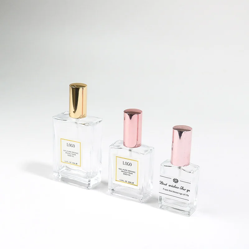 Glass Spray perfume bottles Cosmetic Square Crystal Bottle 30Ml Refillable perfume bottle screw neck with Gold Lid