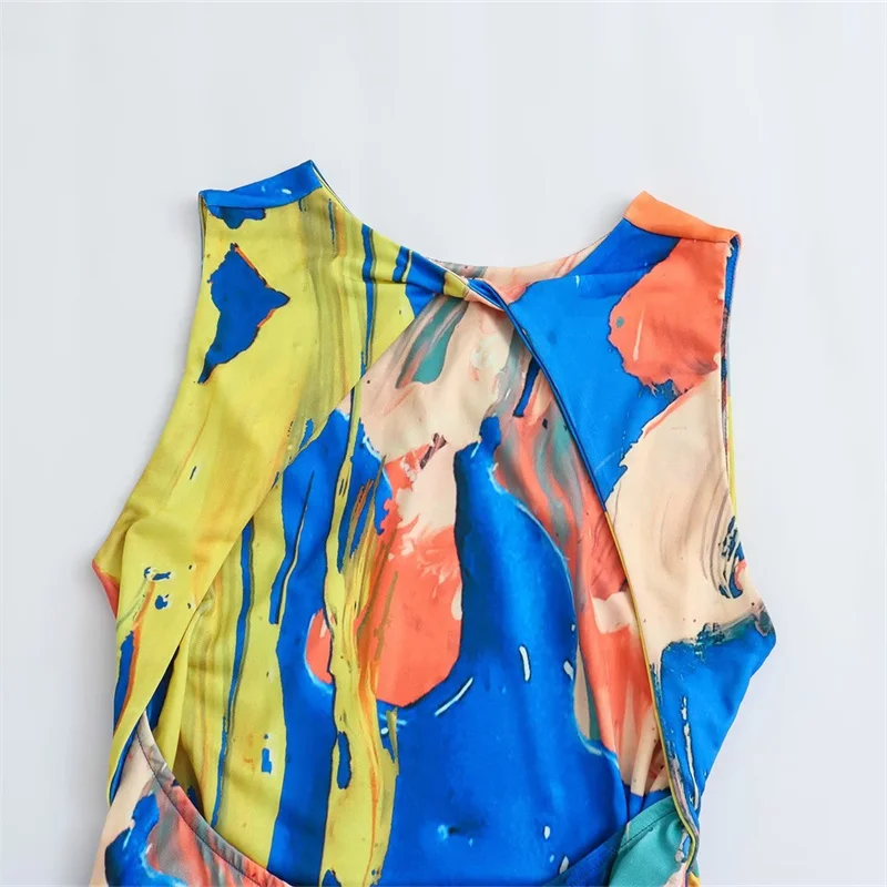 TAOP&ZA 2023 Summer New Round Neck Sleeveless Straight Long Tank Top Dress Backless Tie-Dye Printed Dress 1165677