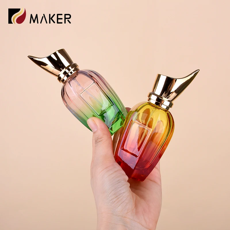 High Quality Luxury Crimp Flocking Empty Glass Parfum Bottle 30ml 50ml 100ml Colourful Beautiful Perfume Bottle With Cap Custom