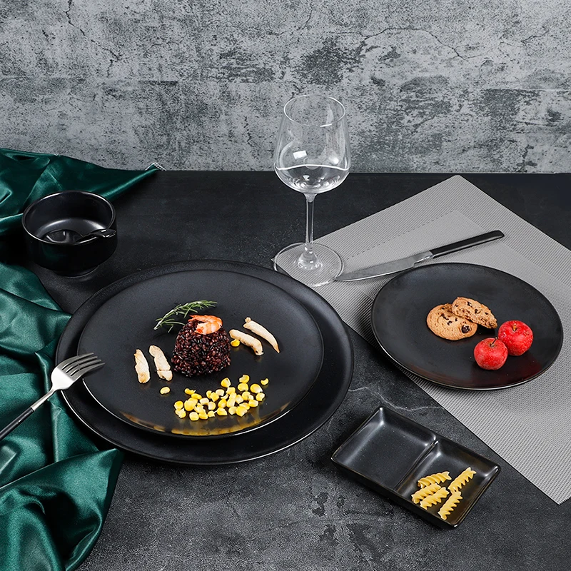 Factory Direct Wholesale Hotel Black Nordic Dinner Ceramic Dish Restaurant Eco Friendly Porcelain Plates