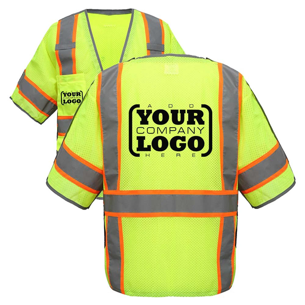 Hi Vis Employee Industrial Clothing Reflective Breakaway Reflective Shirt Yellow Mesh Fabric Ansi Custom Logo Safety Vest Class2