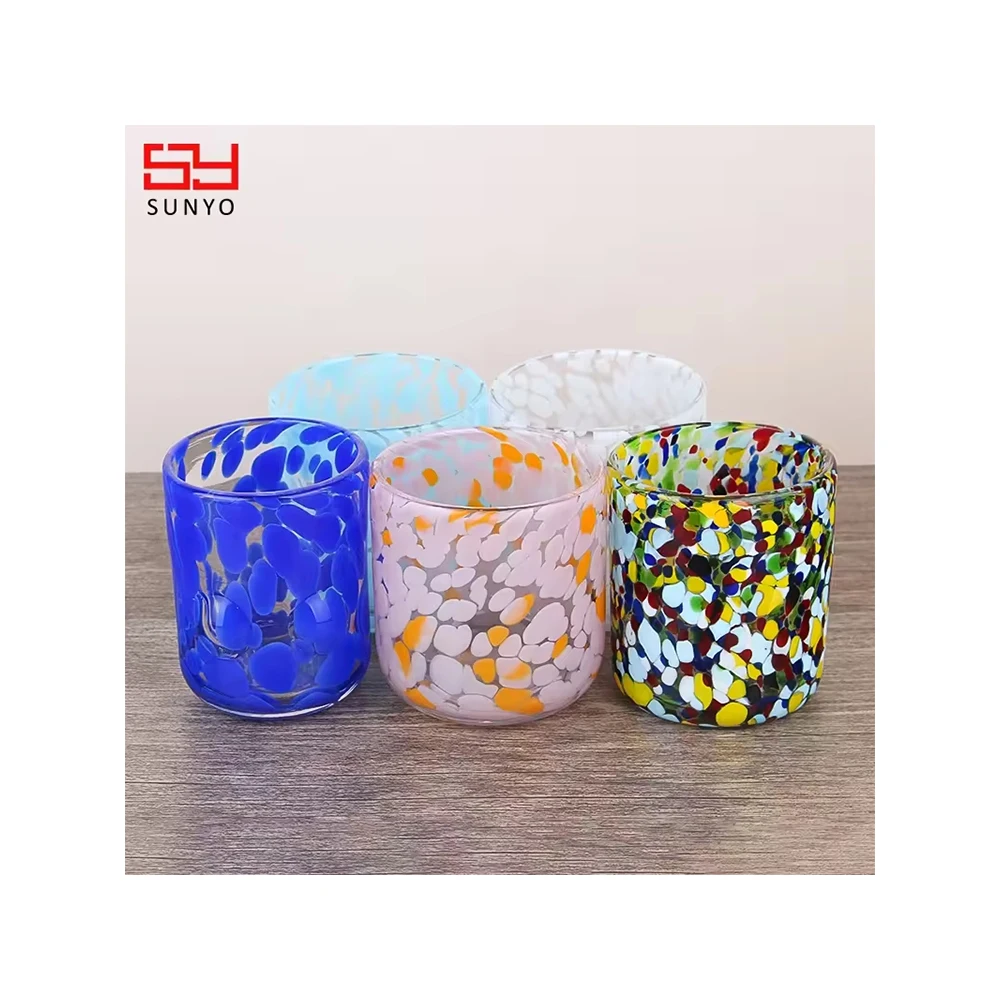 10oz Thick Rim Strong Enough Handmade Customized Colored Dot Drinking Water Glasses Tumbler