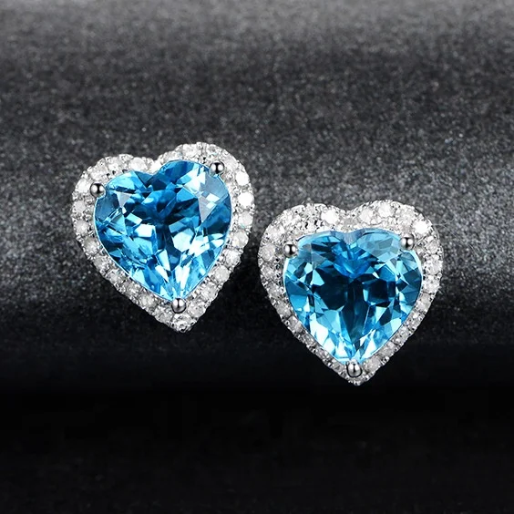 
Wholesale Natural Sapphire Earrings Love Heart Pendant Zircon Engagement Ring 18K Gold Plated Ladies Set Jewelry 