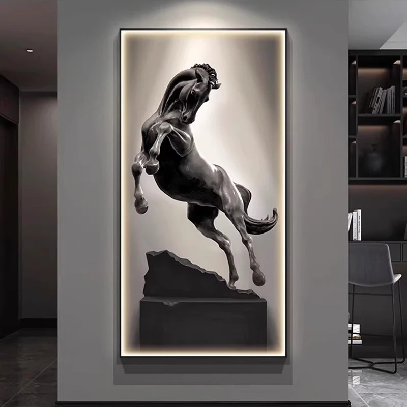 Artistic style wall painting Black and White horse home decor Exquisitely printed Hotel decorative painting LED Animal painting