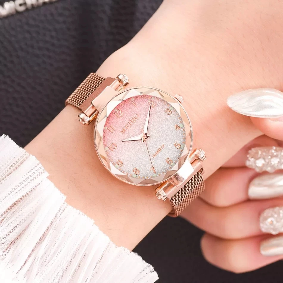 Fashion Women Watch Gradient Color Magnet Ladies Wrist Watch Dress Luxury Rose Gold Female Wristwatches Quartz Clock Drop S YW38