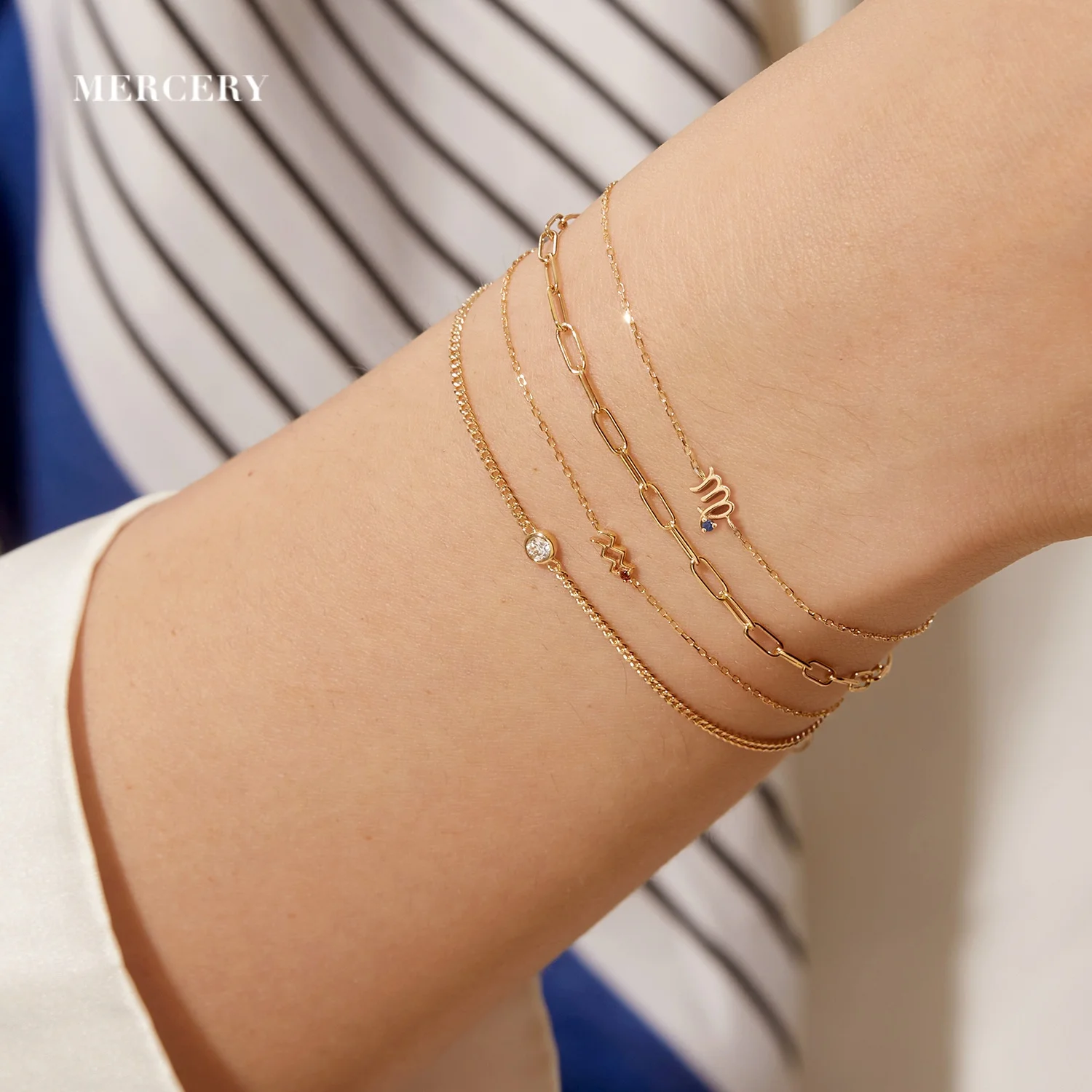 Mercery Jewelry Wholesale Custom ODM OEM DIY Birthstone Twelve Constellations Bracelet 14k Gold Zodiac Sign Charm Bracelets