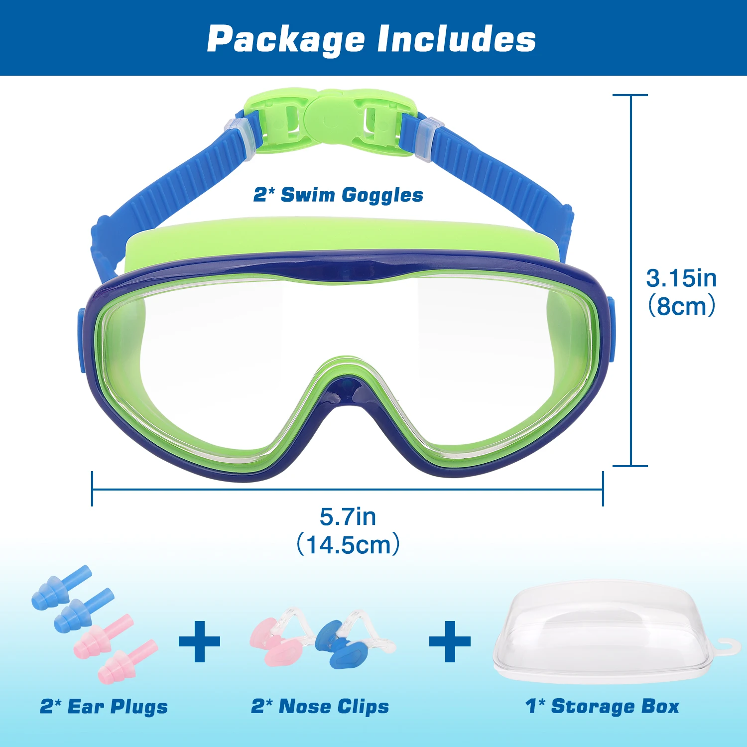 MoKo Swimming Goggles for Kids 2 Pack,UV Protection Anti Fog No Leaking Clear Wide Vision with Ear Plugs & Nose Clips