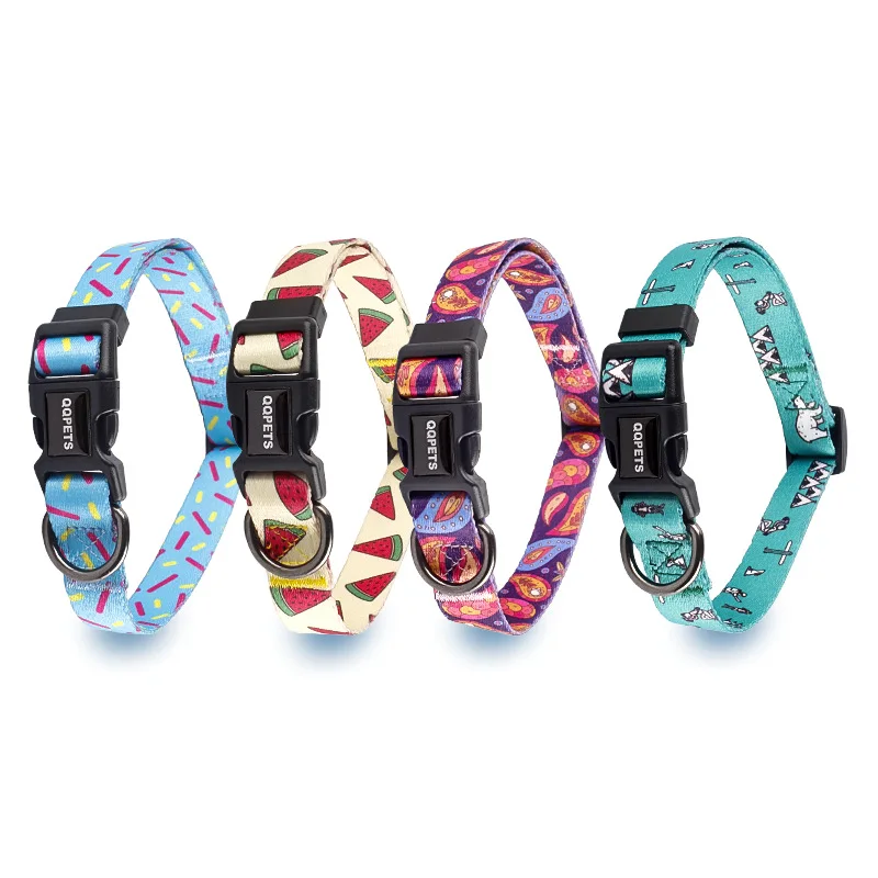 Drop Shipping Nylon Dog Collar with Safety Buckle Soft Printed Pet Collar Adjustable for Chihuahua Small Medium Large