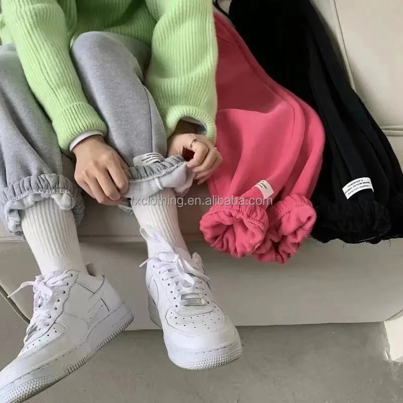Solid Color Fleece Warm Cotton Plain Dyed High Quality Fashion gray Trousers Casual Women Sports Pants Sweatpants