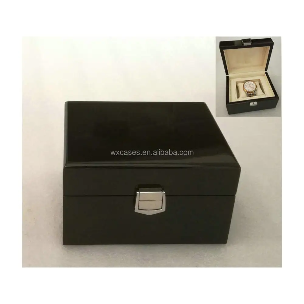 luxury wooden box watch wooden watch box black custom logo  for single watch hot sell From Nanhai,Foshan,Guangdong,China