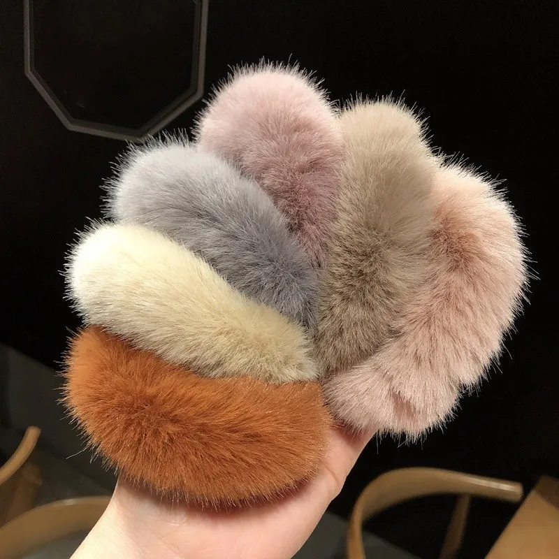 faux fur candy color hair rope women and girl circle simple wind rubber band