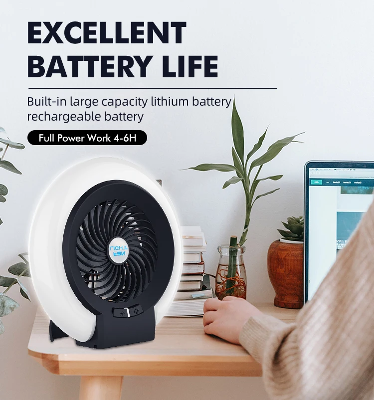 KingGear Outdoor Hiking Portable Rechargeable Usb Fan 2-in 1 Led light Camping fan For tent