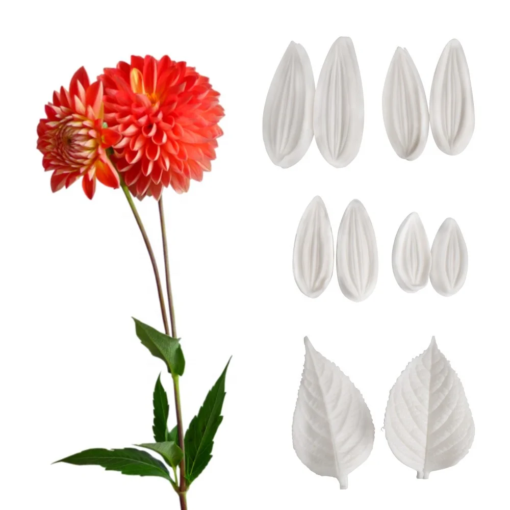 AK Sugarpaste Dahlia Leaf Petal Silicone Veining Molds Veiner Flower Making Tools Set for Decorating Cakes VM127&VM108