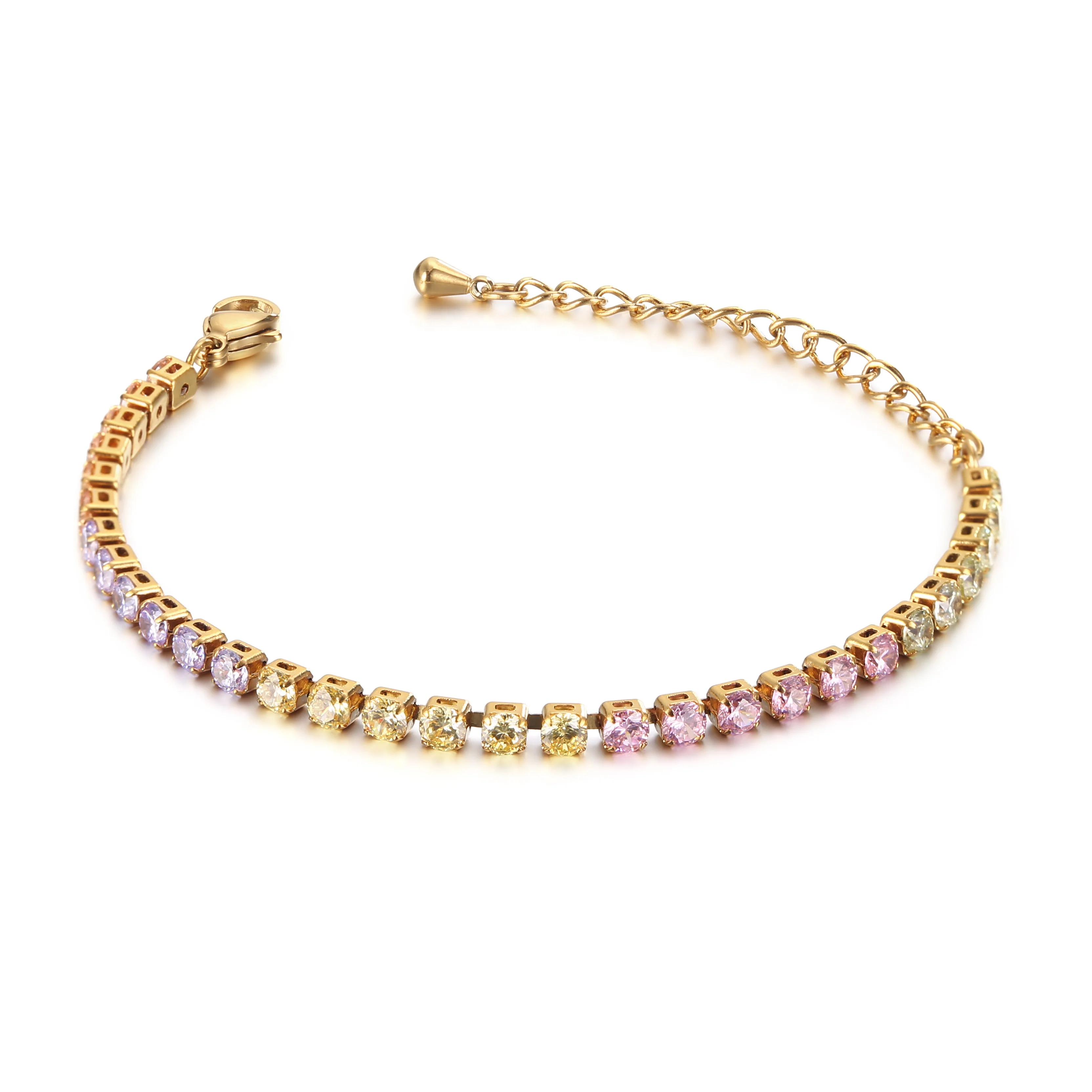 Fashionable and simple design adjustable rainbow zircon stainless steel charm braided bracelet for women