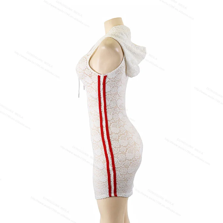 2021 Fashion Sex Appeal Lace Drawstring Hoodies Casual Mini Boycon Dress For Women