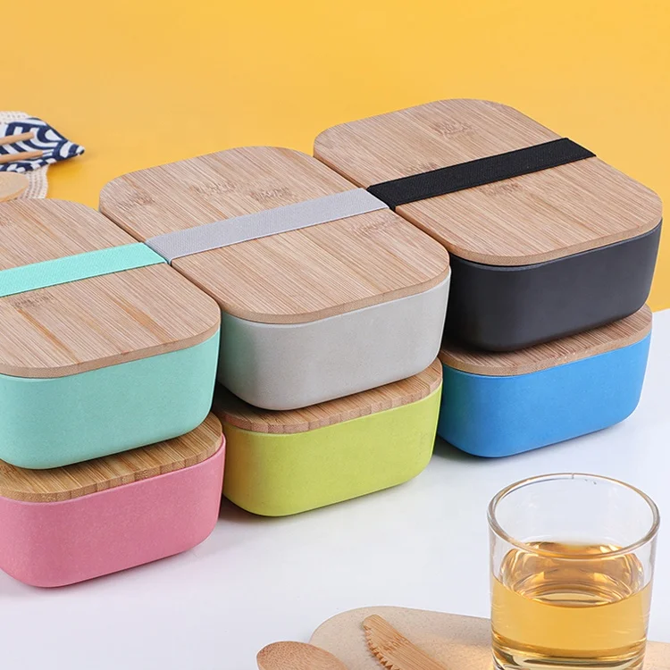 Eco Friendly Bamboo Fiber Bento Lunch Box With Wooden Bamboo Lid For Kitchen
