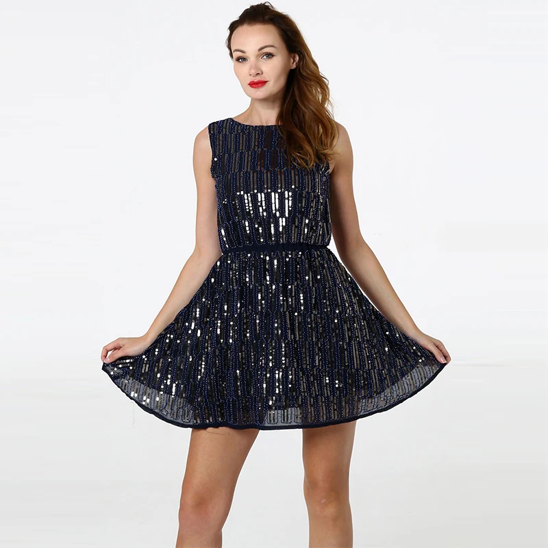 Высококачественное женское элегантное платье YIZHIQIU с блестками, Короткие вечерние платья с длинным рукавом и вырезом
