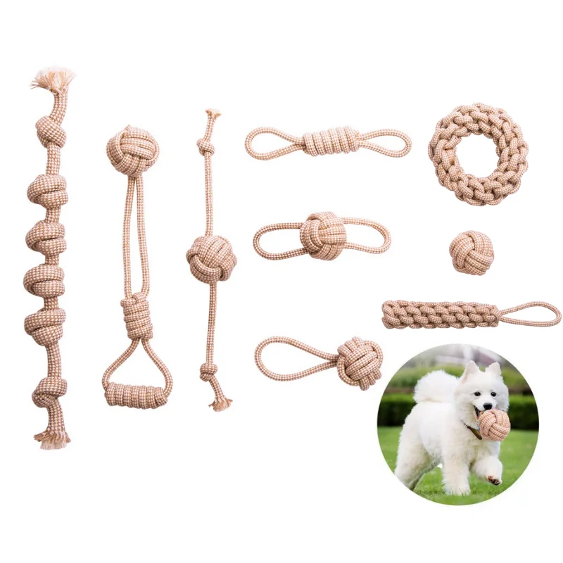 Large Size Natural Hemp Dog Toys Bite Resistance Hemp Rope Dog Chew Toy Set