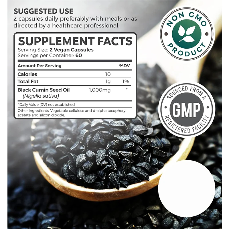 Black Seed Oil 120 Softgel Capsules Pressed Nigella Sativa Producing Pure Black Cumin Seed Oil with Vitamin E for Skin Health