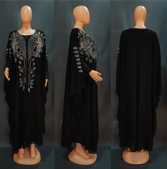 H  &  D  New Style African European And American Dresses Chiffon Hot Drilling Robes Middle East Muslim Clothes