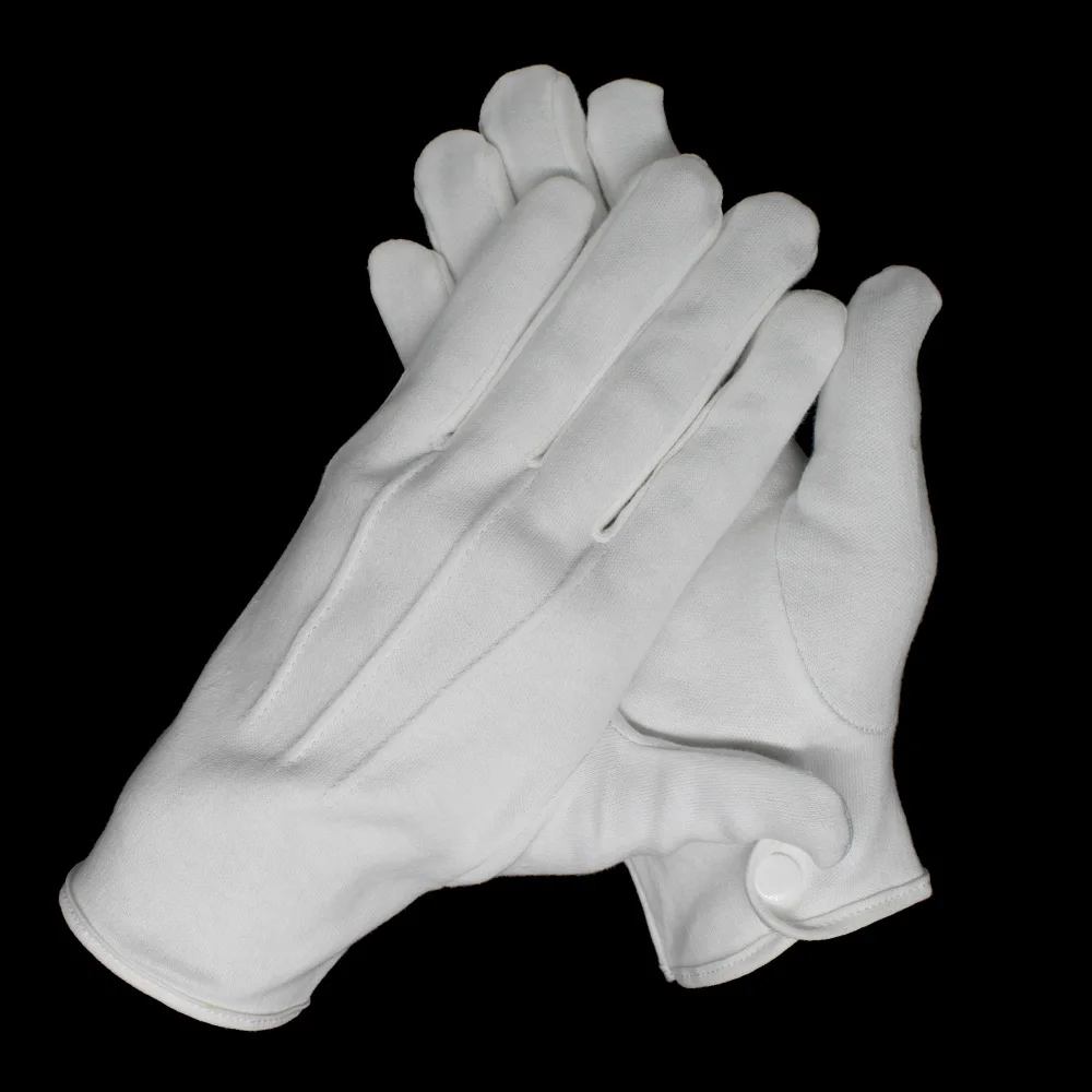 custom any size white cotton gloves with button 3 lines on back parade marching wear