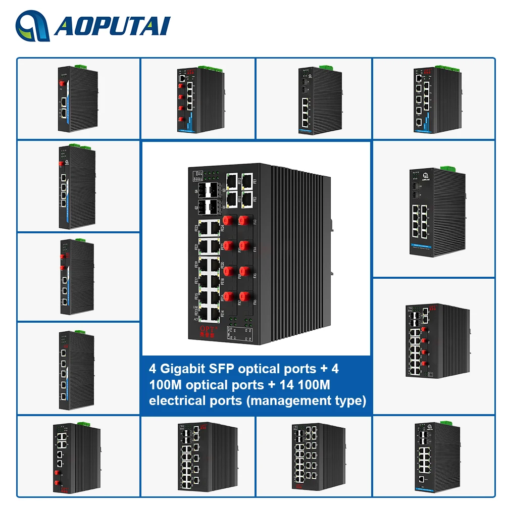 Industrial Grade Managed 16 100M Base-TX RJ45 Ethernet Port 8 Fiber Port and 4 SFP port Network Switch
