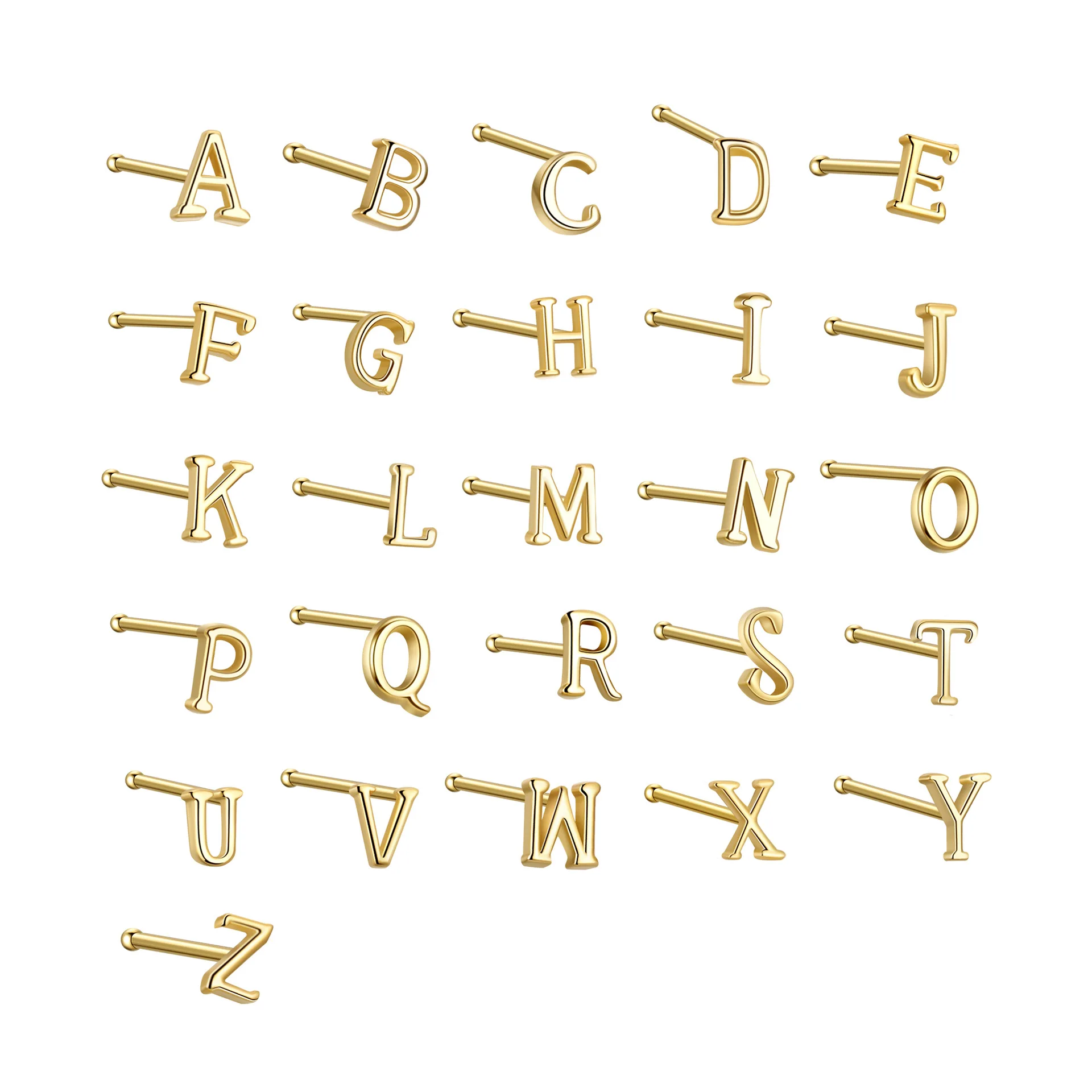 A to Z Letter S925 Silver Gold Plated Initial Nose Piercing Nose Studs
