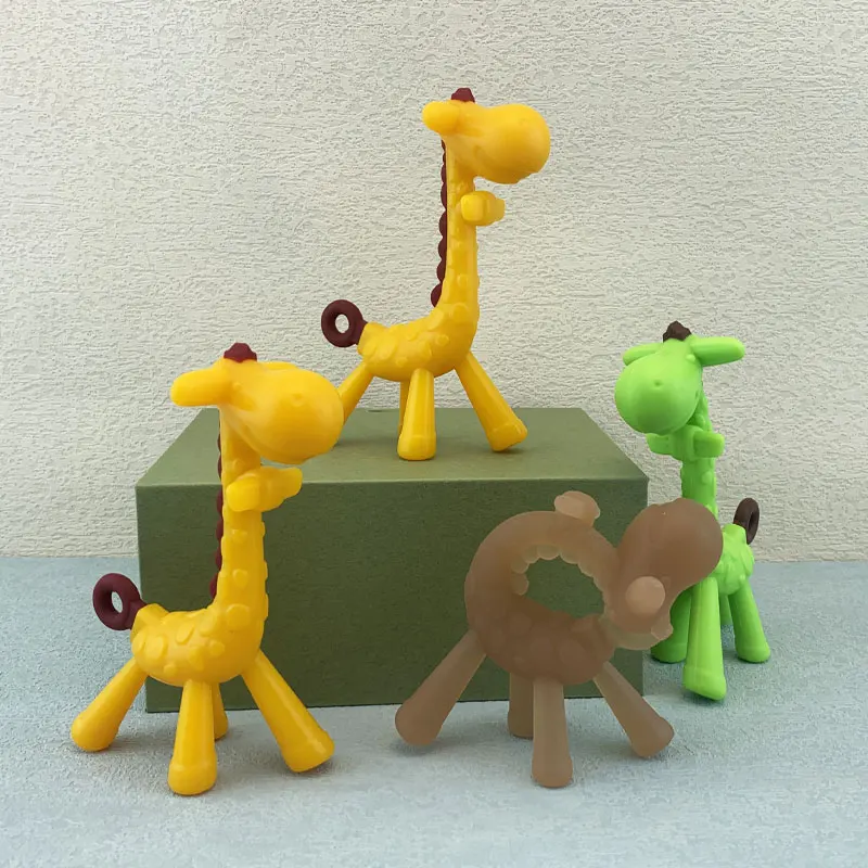 100% Food grade silicone BPA Free Safety Funny Fruit Teethers Brush Silicone Toys Natural Giraffe Baby Teether