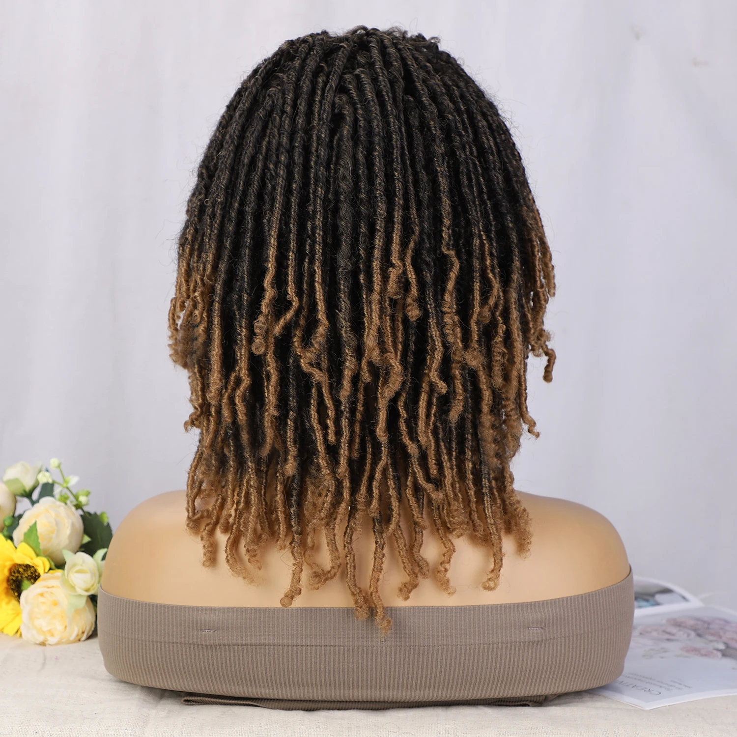 Vigorous Short Dreadlock Braided Wig for Black Women Natural Looking Curls Afro Faux Locs Synthetic Braiding Hair Wigs