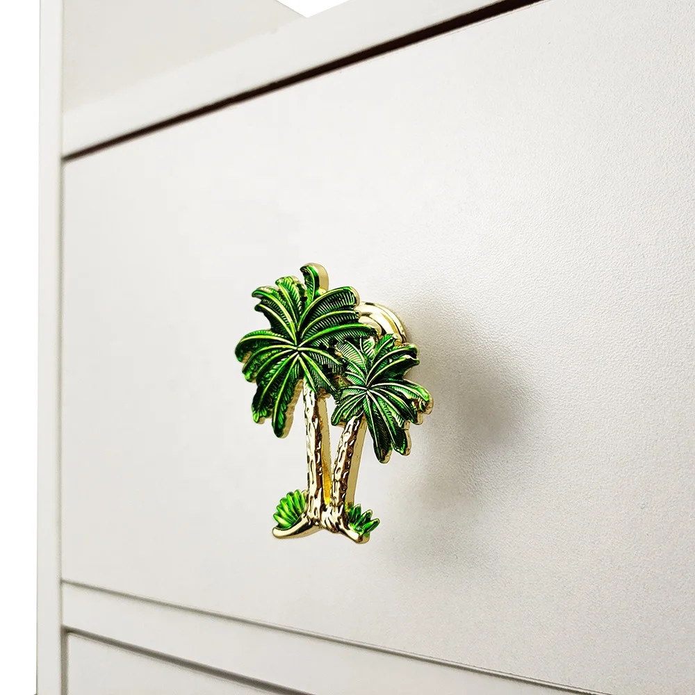 Green cabinet knob palm tree drawer handle furniture handles & knobs