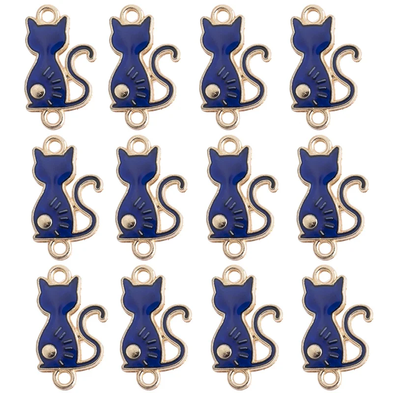Fashion Alloy Enamel Cute Blue Sun Moon Cat metal Charms Pendants For Jewelry Making DIY Handmade Necklace Pendant Accessories