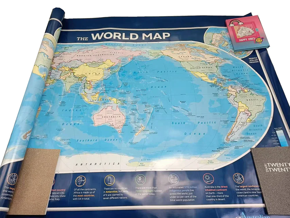 Great Double side XL chart world map learning world geography states territories cities for playroom bedroom or classroom