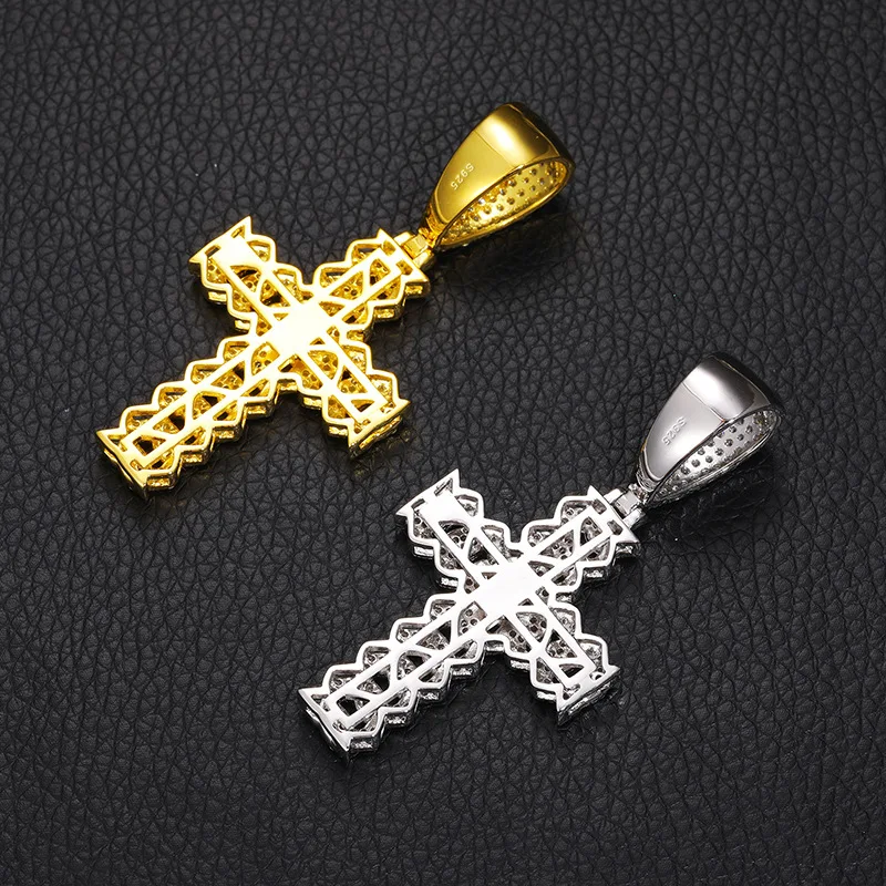 Sophisticated 925 Silver Cross Pendant for Men Moissanite 18K Gold Plated Elegant Religious Jewelry