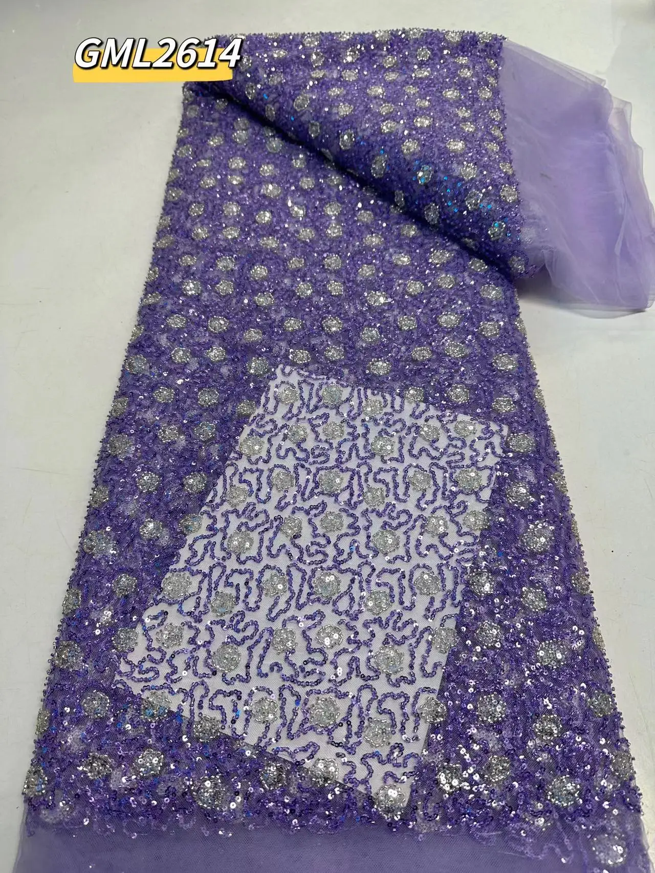 New Products Orange Nigerian Lace Fabric With Sequin Embroidery Beaded Fabric Lace luxury handmade african party Dress wedding